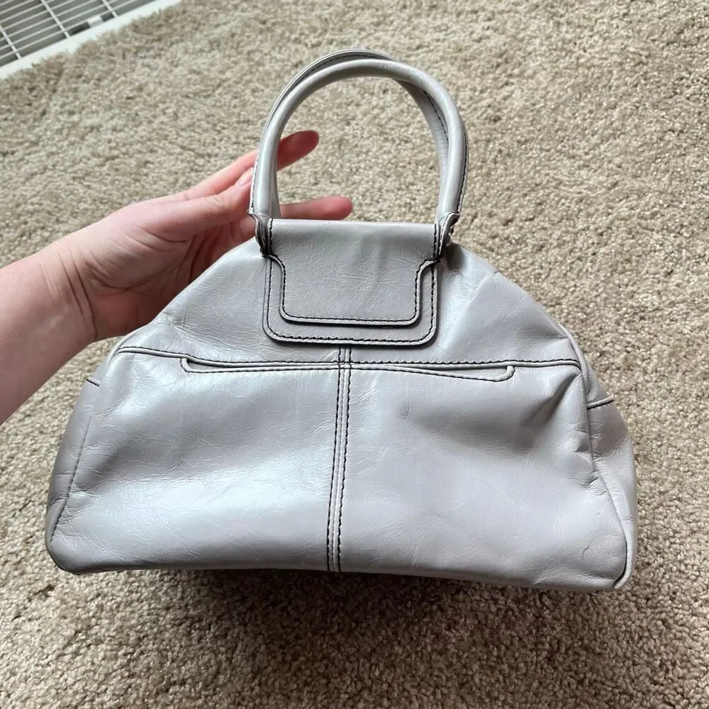 HOBO Sheila Leather Satchel Grey Top Handle Bag Minimal Quiet Luxury - Picture 9 of 16